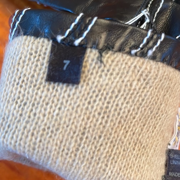 NWT Portolano glover leather black white stitches lining lambswool angora nylon - Picture 5 of 5